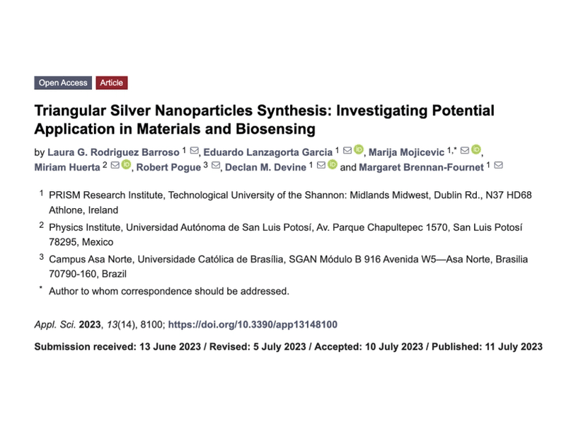 Cover Image for Triangular Silver Nanoparticles Synthesis: Investigating Potential Application in Materials and Biosensing