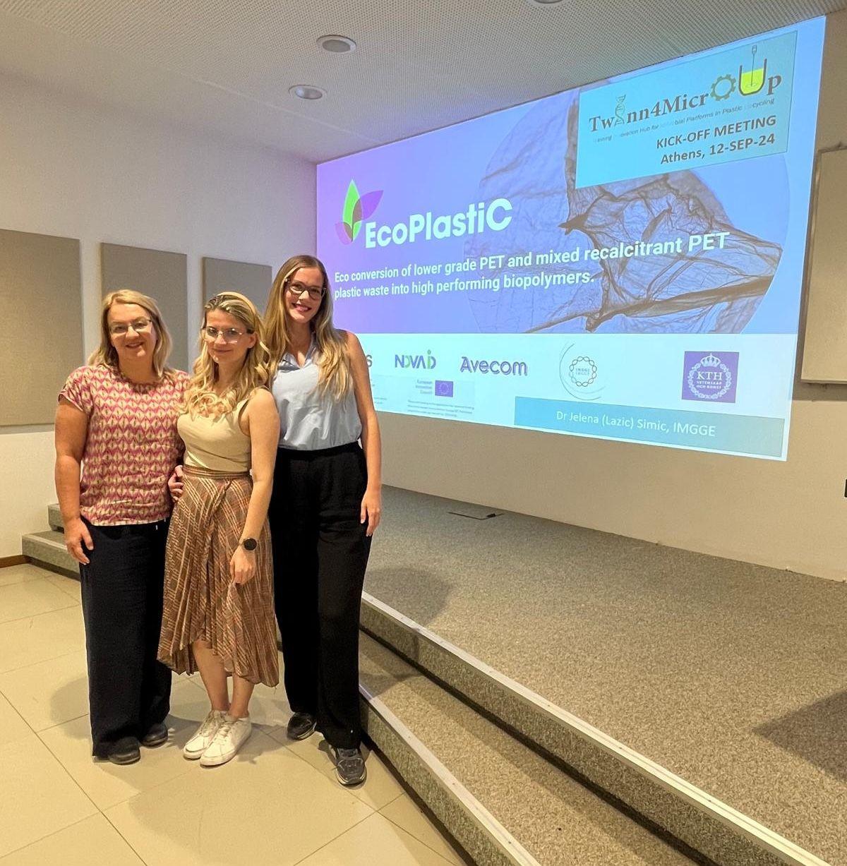 EcoPlastiC consortium members Dr Jasmina Nikodinovic-Runic (IMGGE), Dr Marija Mojicevic (TUS) and Dr Jelena Lazic (IMGGE)