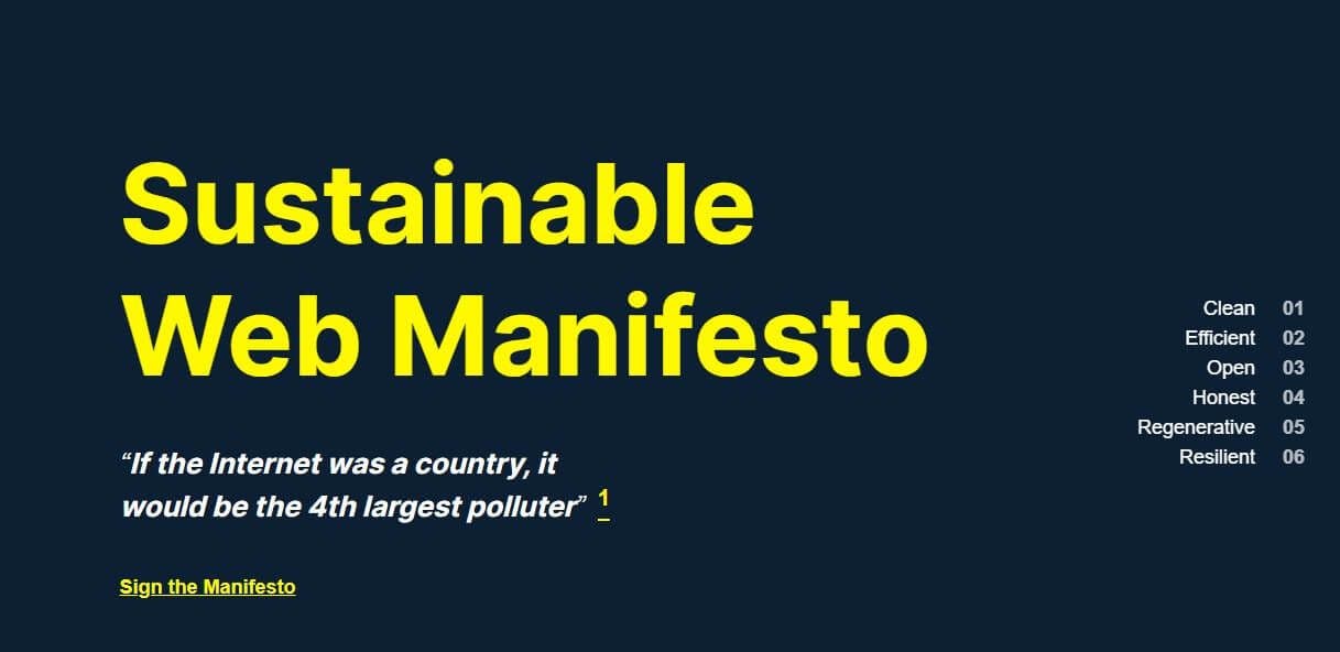 Screenshot of the Sustainable Web Manifesto website