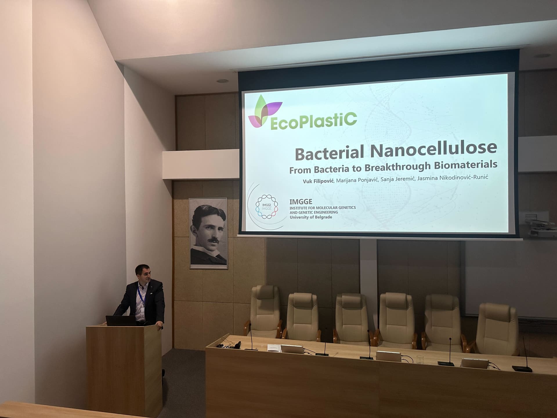 Photo of the presenting author Vuk Filipovic during his Invited Lecture “Bacterial nanocellulose: From bacteria to breakthrough biomaterials”.