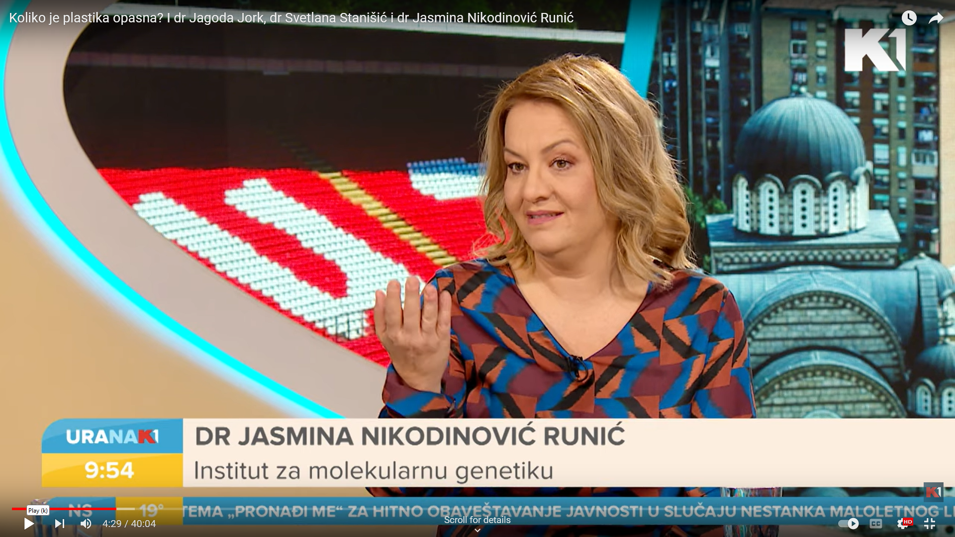 Dr. Jasmina Nikodinovic-Runic as a guest in TV show “Uranak” 
