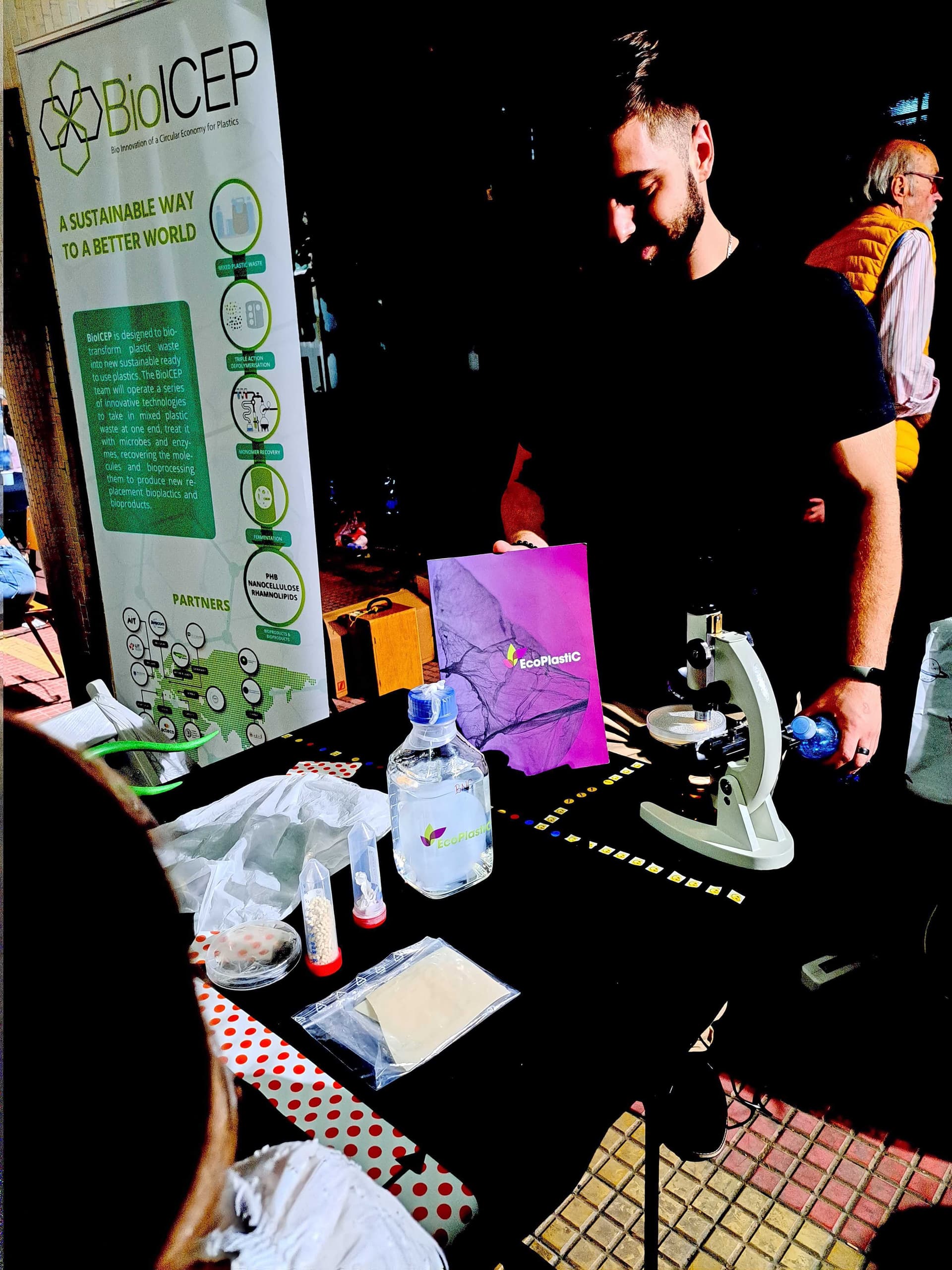 The stall of the exhibition “Can microbes mend the landfills’ plastic blend?”