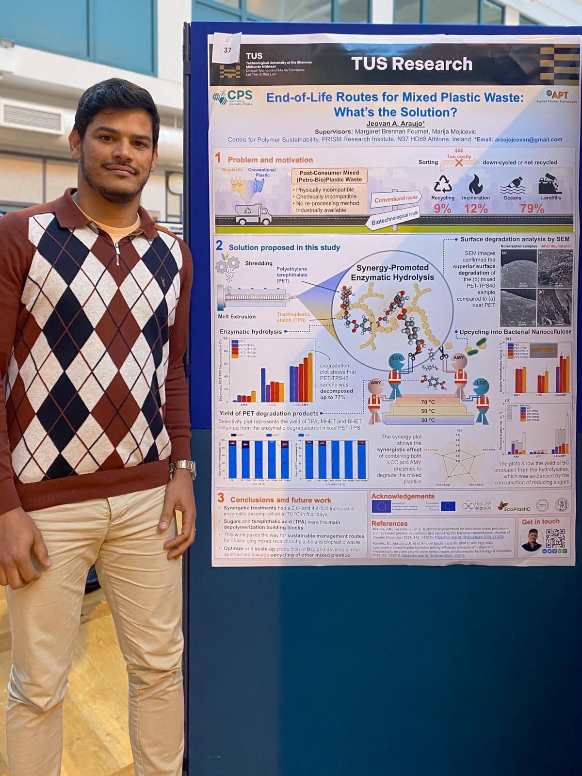 Jeovan Araujo next to his poster presentation
