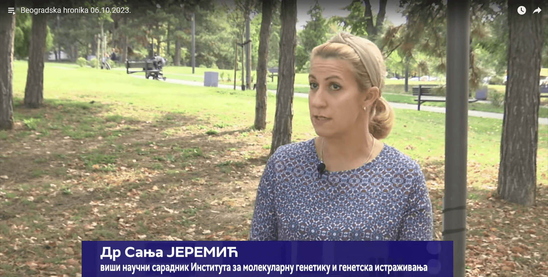 Dr. Sanja Jeremic giving an interview for "Beogradska hronika"